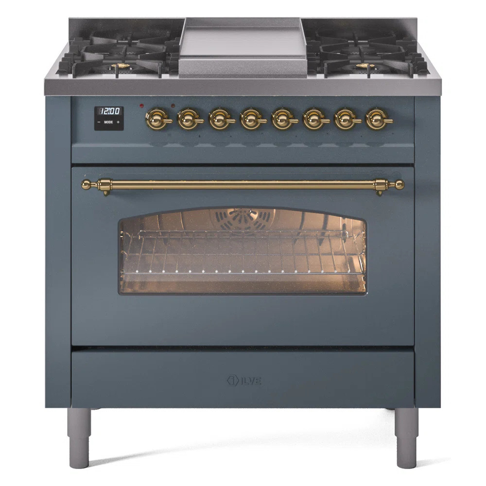 ILVE Nostalgie II Series 36 inch Dual Fuel Range with 6 Burners, Griddle (Glass Door) UP36FNMPBGG | Wayfair North America