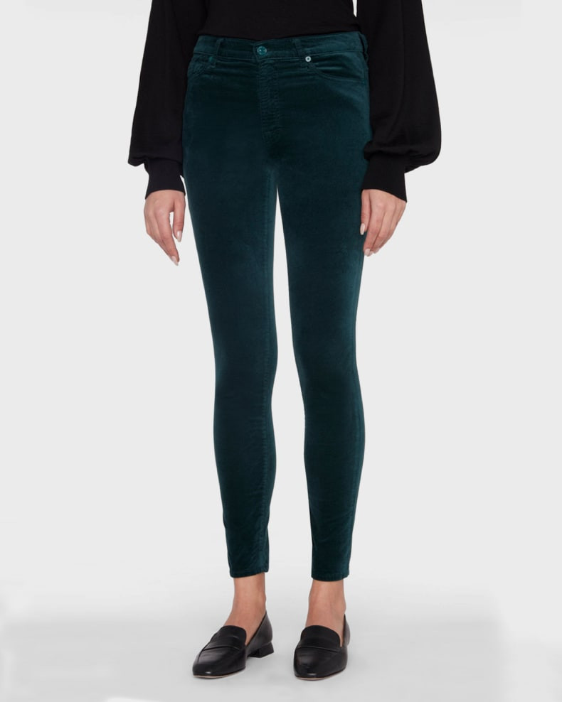 7 for all mankind High-Rise Skinny Velvet Ankle Jeans | Neiman Marcus