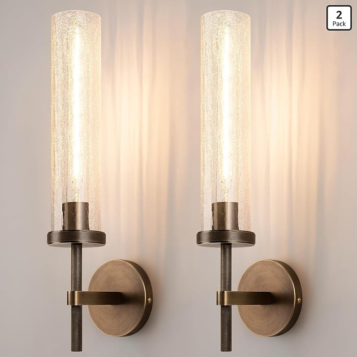 Vookea 19.5" Knurled Brass Wall Sconces Set of 2, Bronze Bathroom Vanity Light Fixtures with Crac... | Amazon (US)
