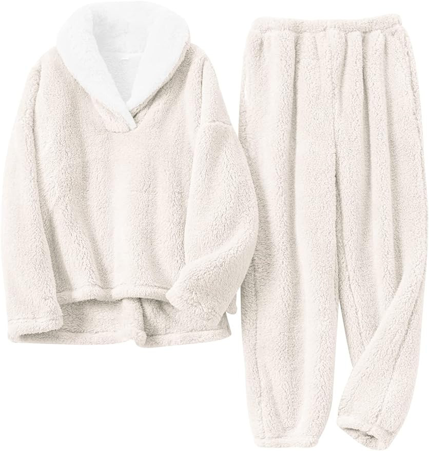 Yimoon Women’s Winter Fluffy Pajama Set Fleece Pullover Loose Plush Lounge Sets Sleepwear Fuzzy... | Amazon (US)