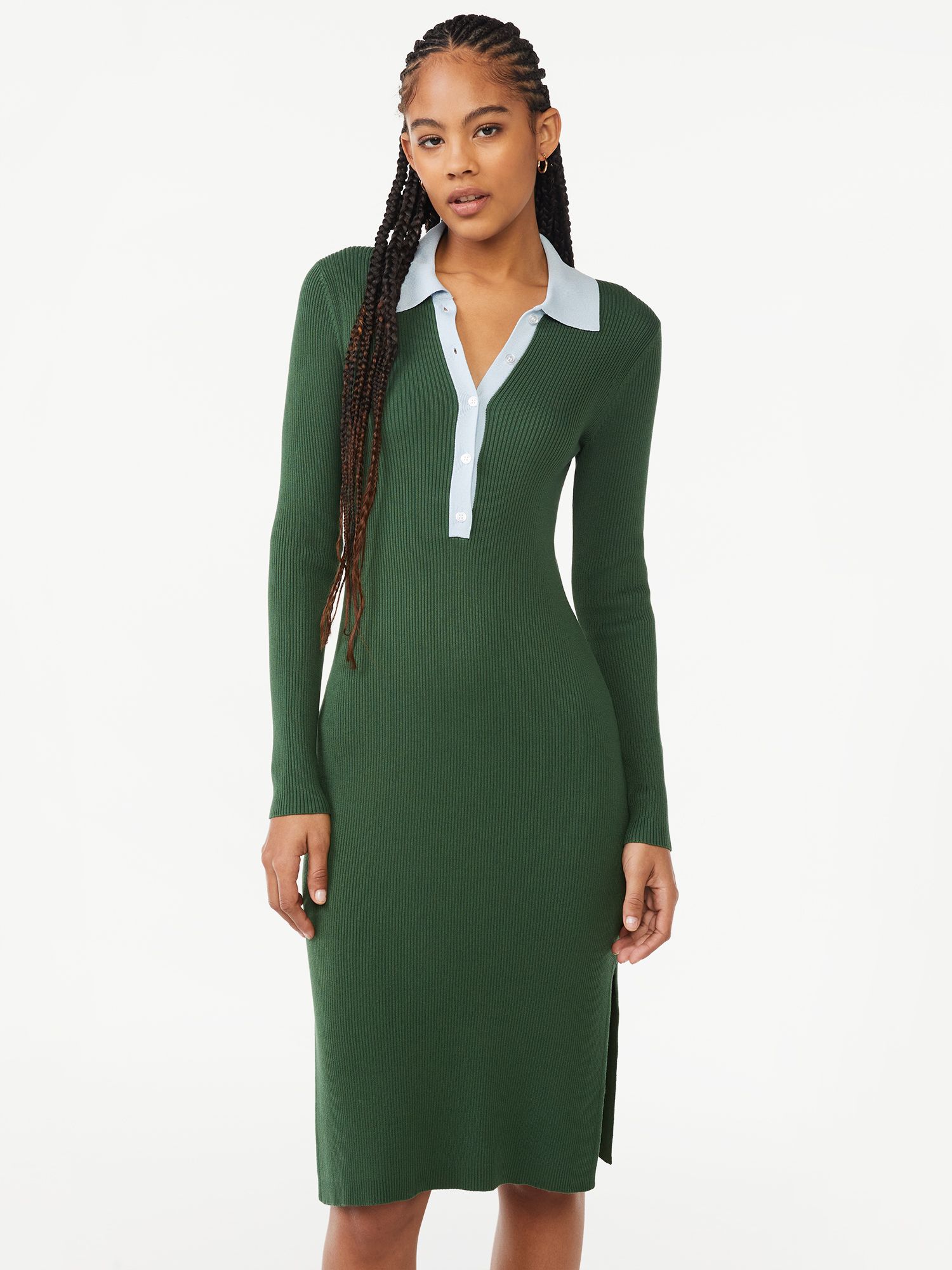 Free Assembly Women's Polo Sweater Midi Dress - Walmart.com | Walmart (US)