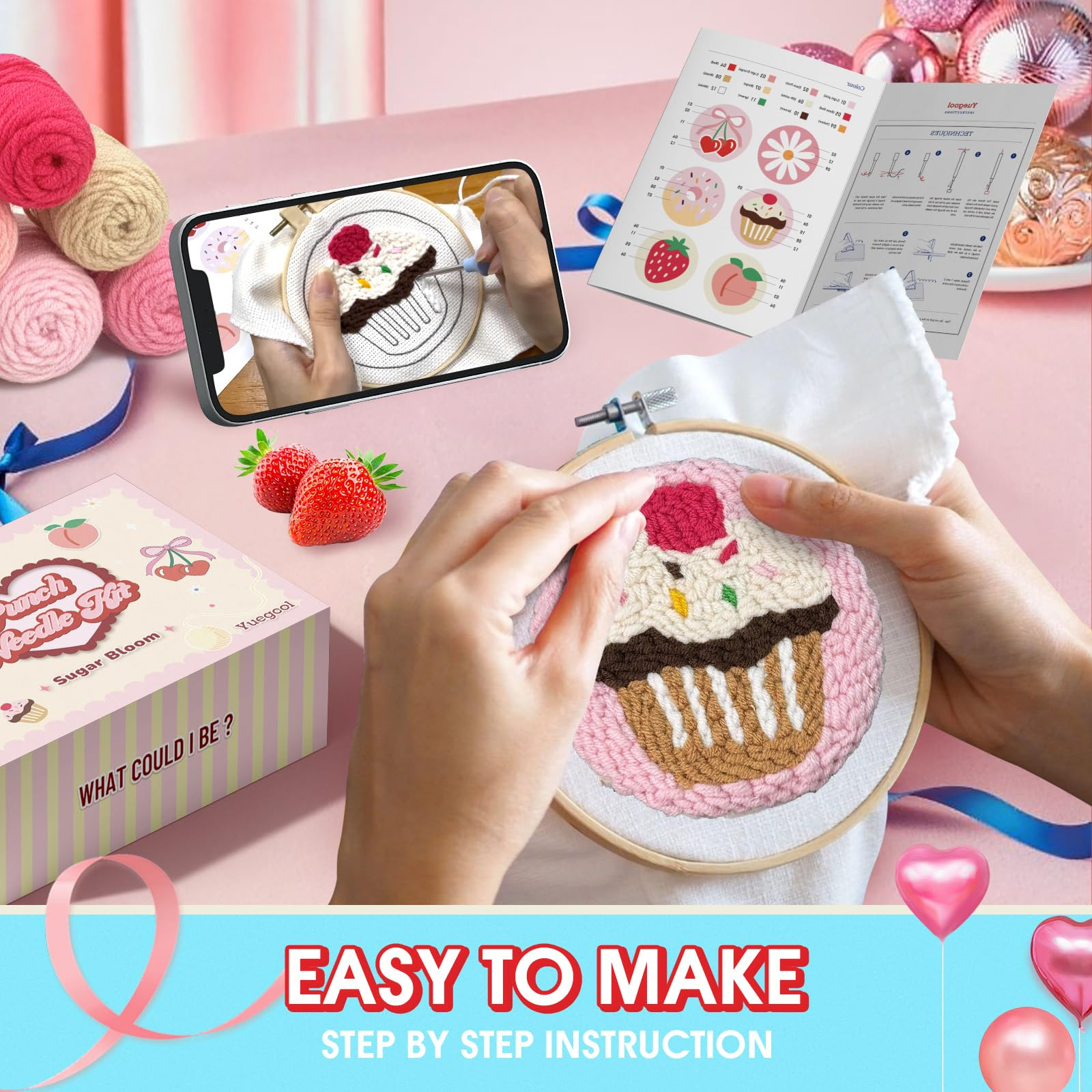 yuegool 6PCS Punch Needle Coaster Kit, Easy DIY Embroidery Set for Beginners & Adults with Patter... | Amazon (US)