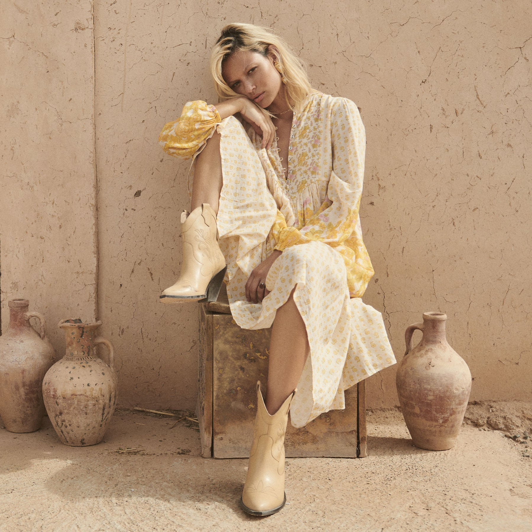 Yellow Rose Boho Midi Dress | Spell Designs (USA)