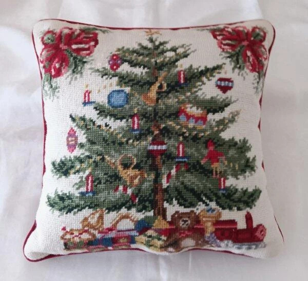 Vintage Wool Christmas Tree Needlepoint Embroidered Throw Pillow Red 12"  | eBay | eBay US