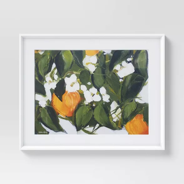 30" x 24" Floral Framed Wall Art White/Orange - Opalhouse™ | Target