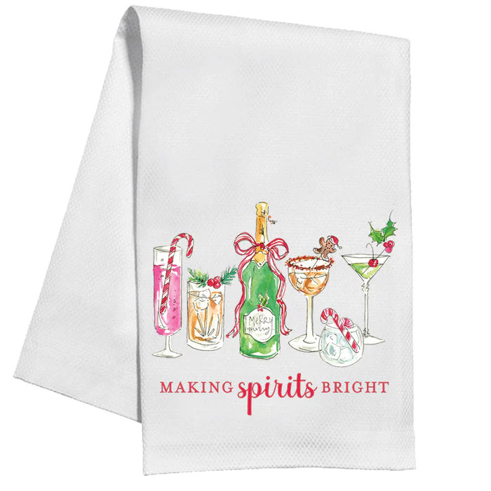 Making Spirits Bright Holiday Cocktails Kitchen Towel | Rosanne Beck Collections