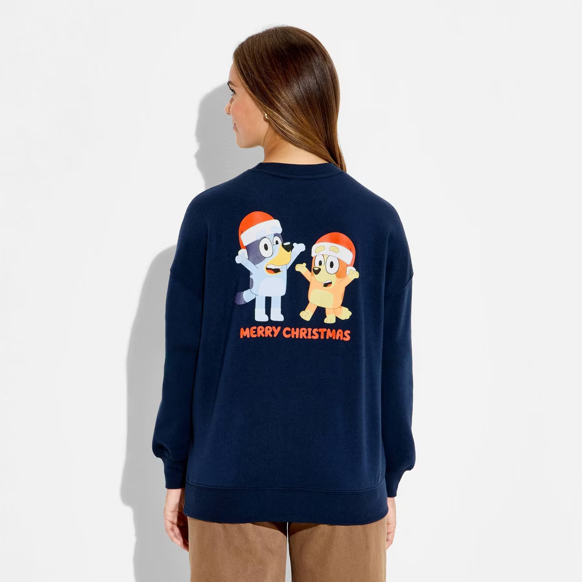 Women's Bluey Merry Christmas Fleece Graphic Sweatshirt - Navy Blue | Target