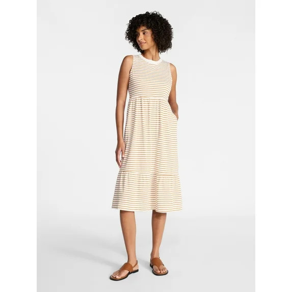 Time and Tru Women's Cotton Sleeveless Tiered Midi Dress, Sizes XS-XXXL | Walmart (US)