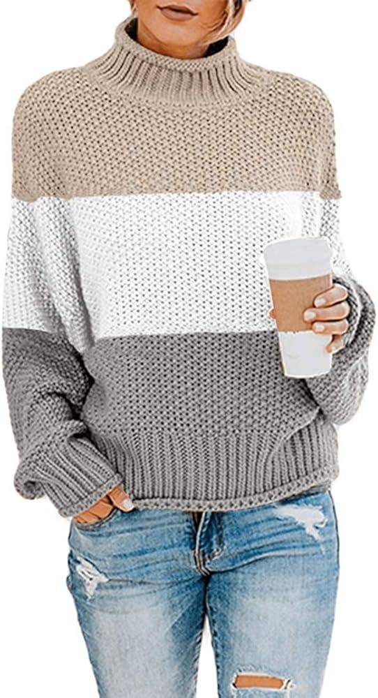 kayamiya Women's Turtleneck Sweaters Slouchy Batwing Sleeve Chunky Knit Oversized Pullover Tops | Amazon (US)