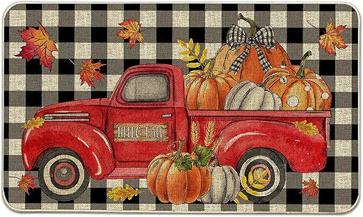 pinata Fall Door Mat Indoor Outdoor Buffalo Check Plaid, Fall Decor Pumpkin Maple Leaves Truck Do... | Amazon (US)