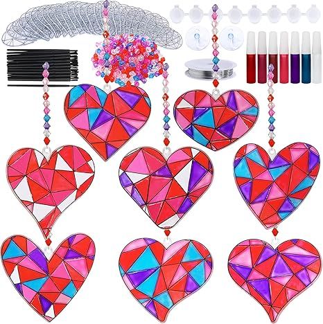 24 Sets Heart Suncatchers Ornaments Decoration DIY Window Paint Art Stickers Craft Kit Heart Sun ... | Amazon (US)