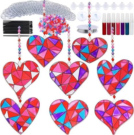 24 Sets Heart Suncatchers Ornaments Decoration DIY Window Paint Art Stickers Craft Kit Heart Sun ... | Amazon (US)