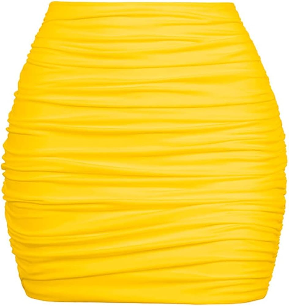 YMDUCH Women's Sexy High Waist Solid Tight Ruched Bodycon Mini Club Skirt | Amazon (US)