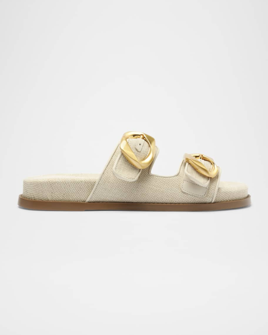 Schutz Olga Linen Buckle Sporty Sandals | Neiman Marcus