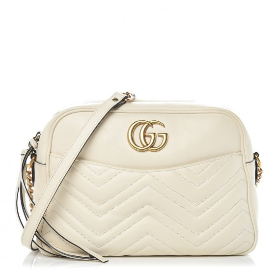 GUCCI Calfskin Matelasse Medium GG Marmont Shoulder Bag White | Fashionphile