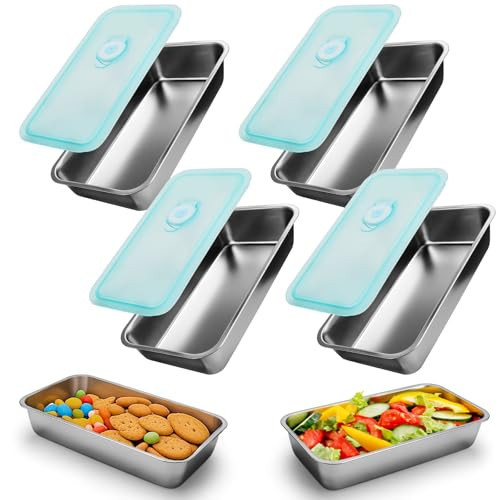 shopwithgreen Stainless Steel Reusable Snack Containers with Lids, Grab and Go Snackle Box Containers, Small Sauce Condiment Containers for Travel, School, Camping, Dishwasher Safe, 4 Pack, 17.6oz | Amazon (US)