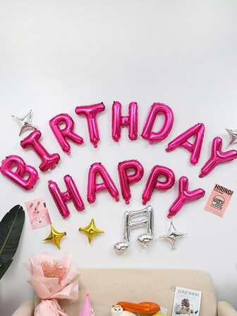 15pcs 16-inch Rose Red Balloons With Letter Print Design, For Birthday Party Decoration | SHEIN