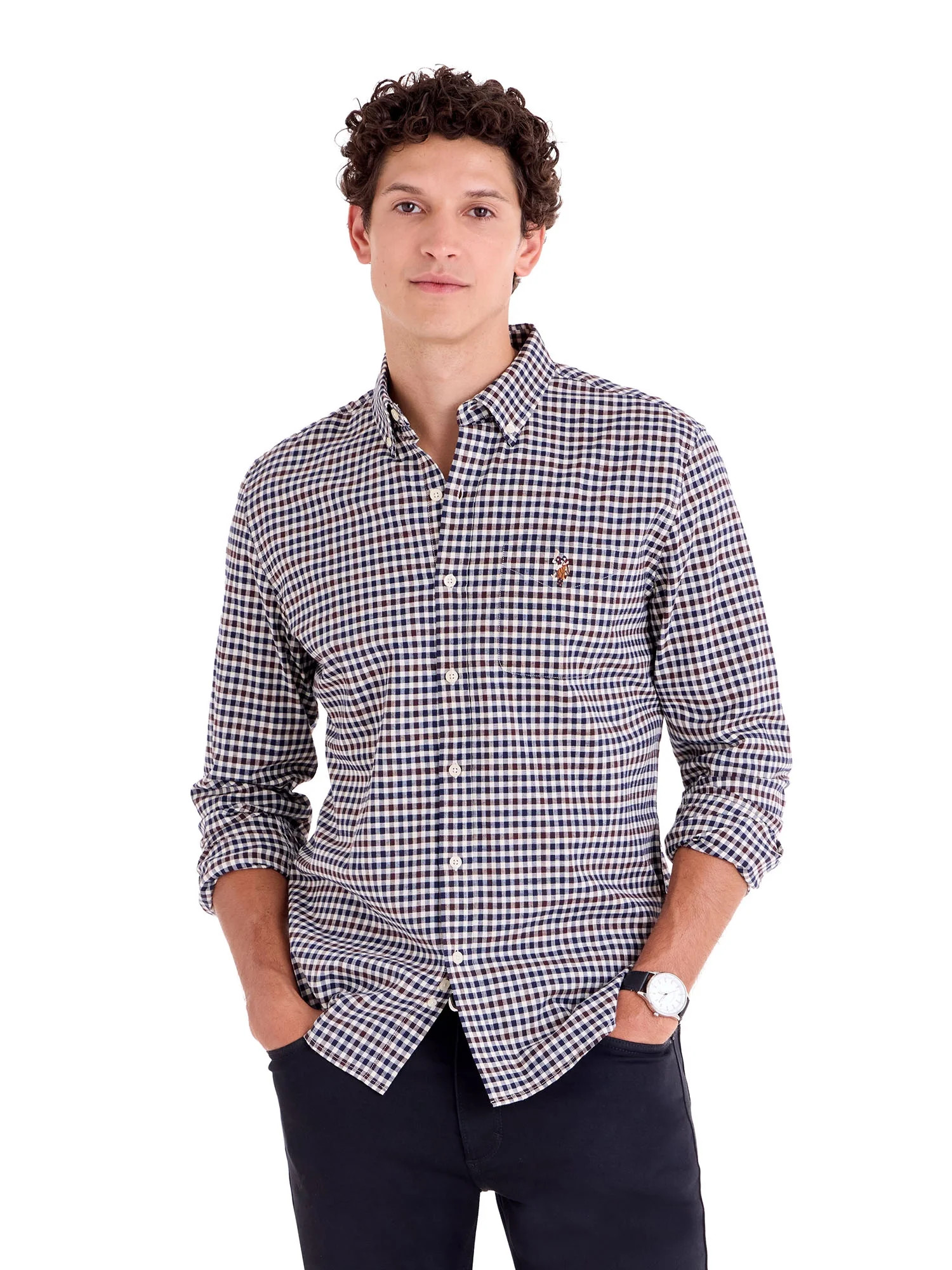 U.S. Polo Assn. Men's Poplin Long Sleeve Button-Down Shirts | Walmart (US)