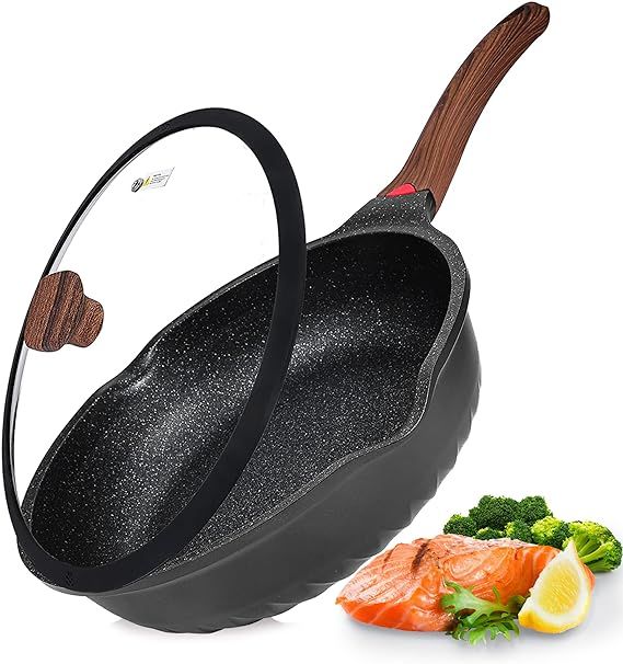 Vinchef Nonstick Deep Frying Pan Saute Pan with Lid, 12in/5.5Qt Fry Pan, German 3C+ Ceramic Coati... | Amazon (US)