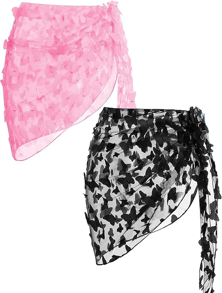 Ekouaer 2 Pcs Sarong Coverups for Women Beach Wrap Skirt Chiffon Swimsuit Coverup for Swimwear S-... | Amazon (US)