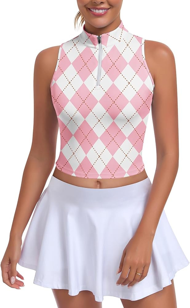 WOWENY Cropped Golf Shirts for Women Sleeveless Polo Tennis Top Athletic Workout Tank Tops Pickle... | Amazon (US)