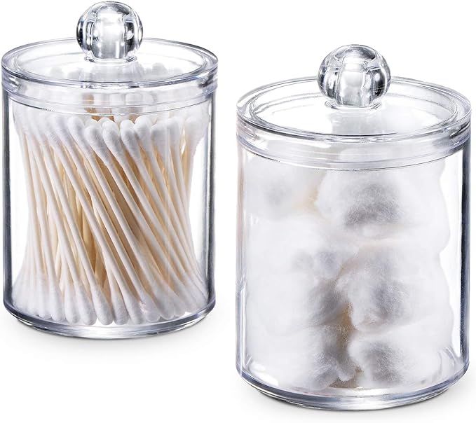 SheeChung Qtip Dispenser Apothecary Jars Bathroom - Qtip Holder Storage Canister Clear Plastic Ac... | Amazon (US)