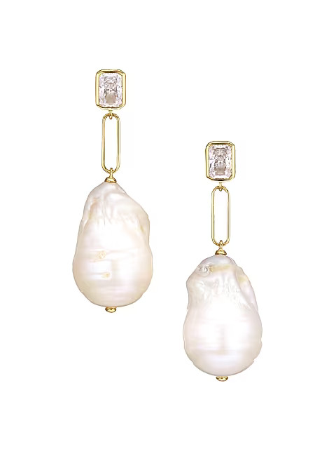 Alexandria 18K Yellow Goldplated Sterling Silver, Cubic Zirconia & White Baroque Pearl Drop Earri... | Saks Fifth Avenue