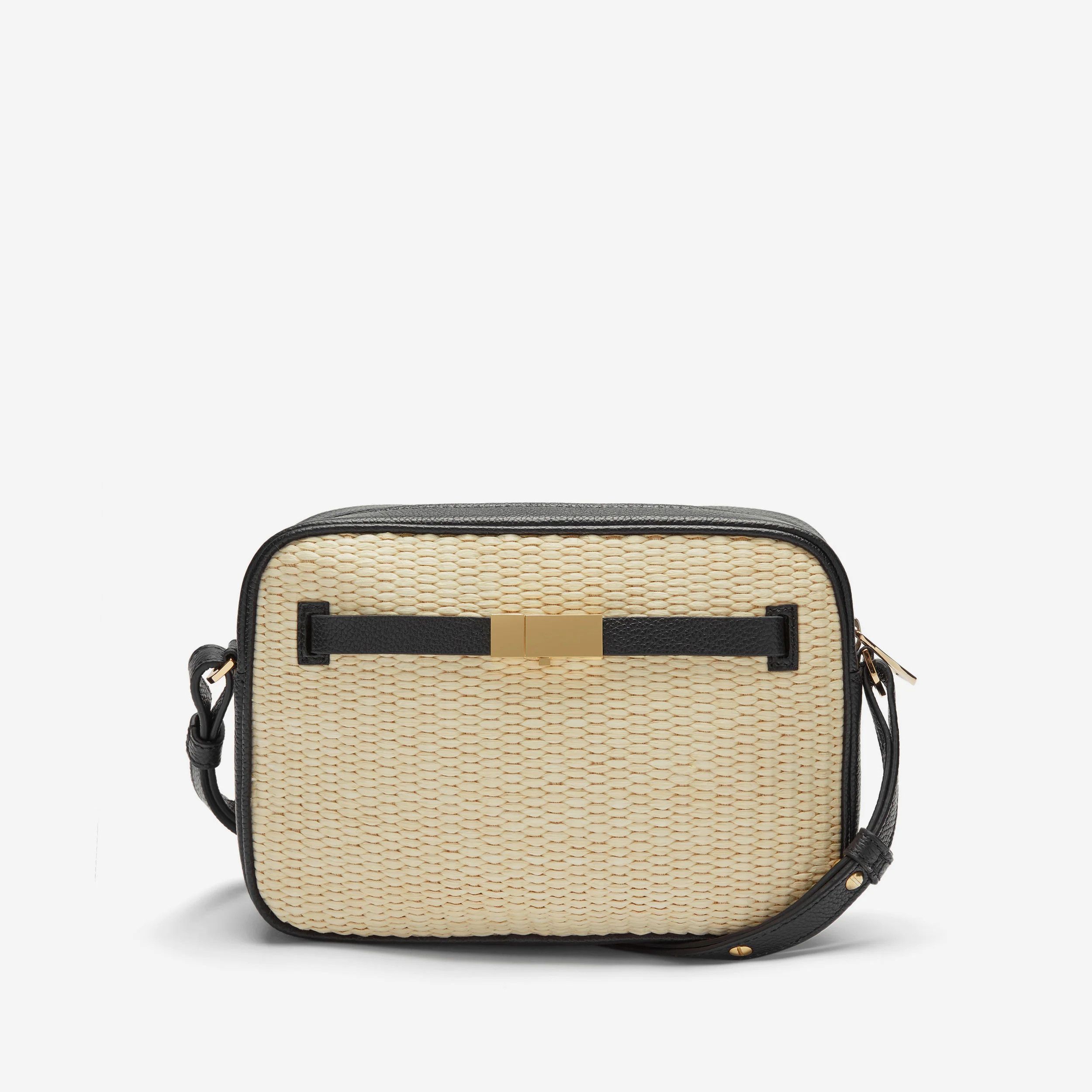 The New York Crossbody | Natural Raffia Black Small Grain | DeMellier | DeMellier