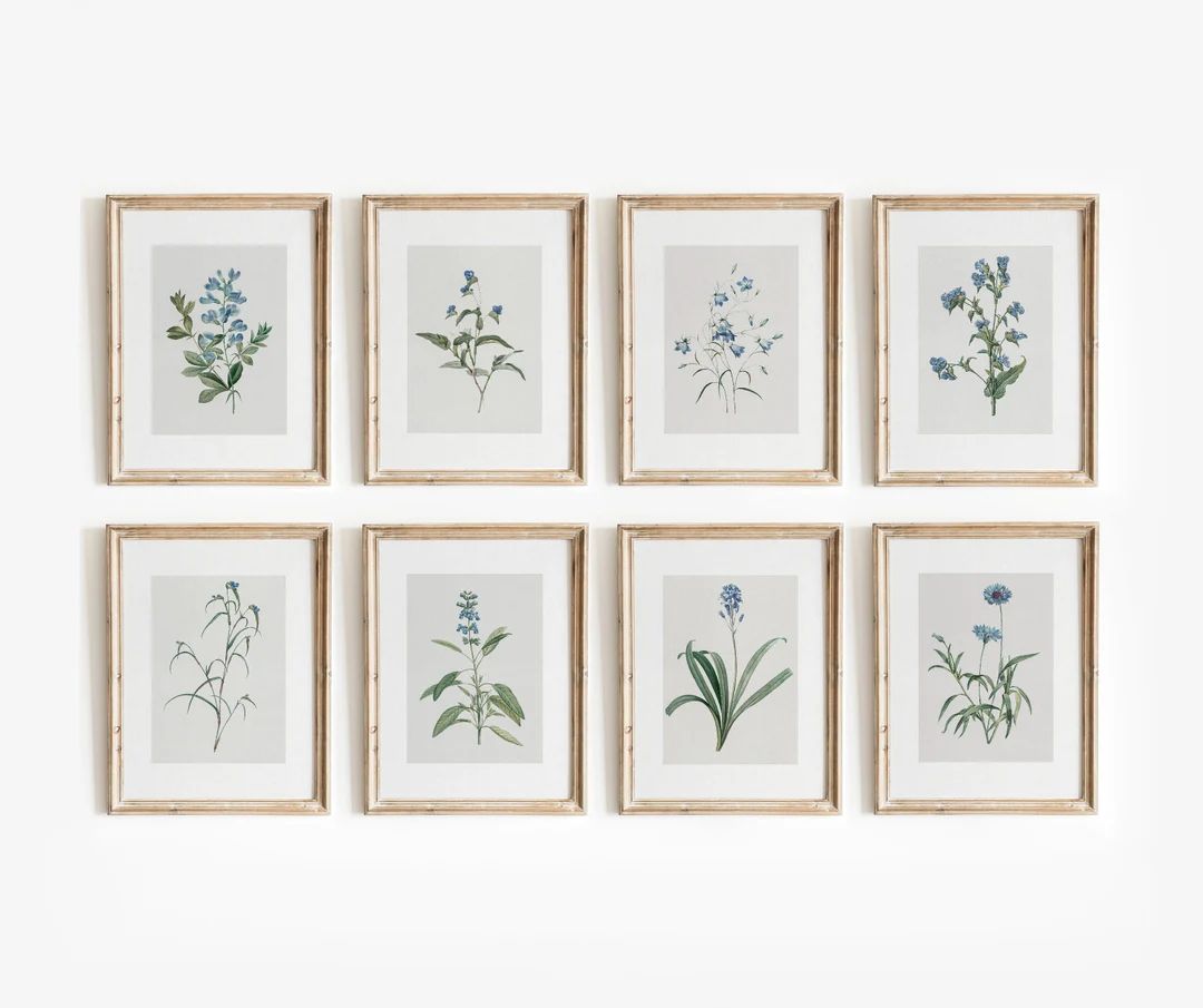 Blue Botanical Set of 8 | Vintage Floral Watercolors | Printable Flower Art | Blue Decor | Digita... | Etsy (US)