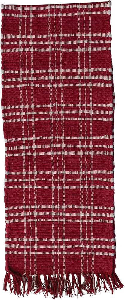 Creative Co-Op Plaid Hand-Woven Cotton Chindi Table Runner with Fringe, Red and White | Amazon (US)