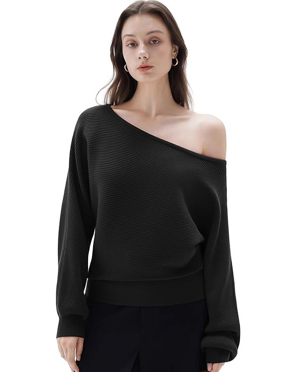 SUUKSESS Women Cashmere Oversized Off Shoulder Pullover Sweaters Boat Neck Long Sleeve Knit Jumpe... | Amazon (US)