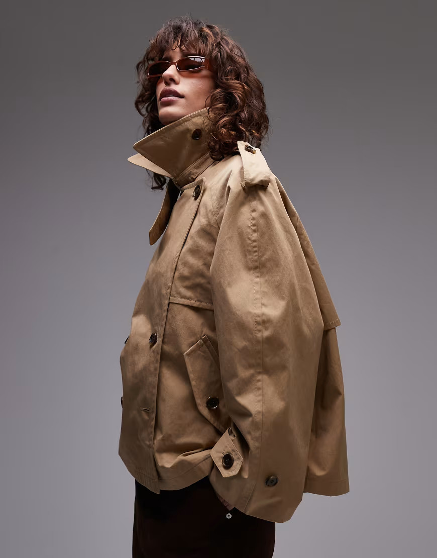 ARKET cropped trench coat with storm flap in beige-Neutral | ASOS (Global)