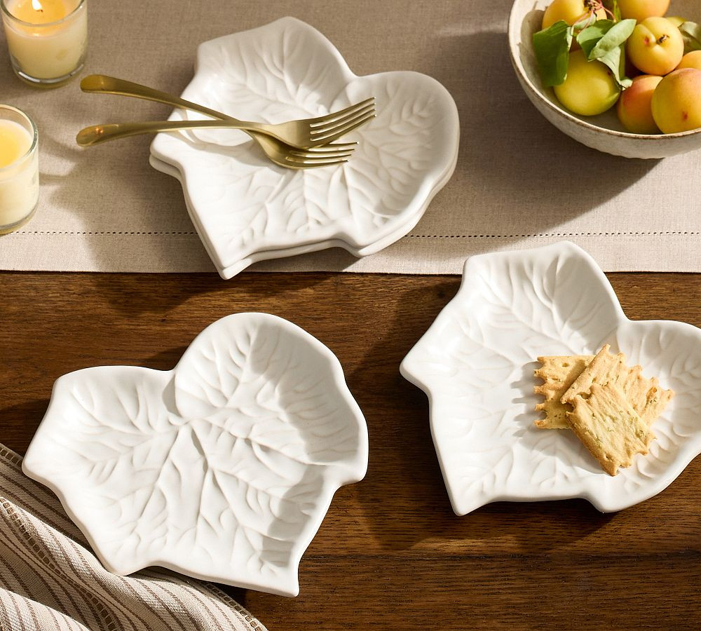 Figural Leaf Stoneware Appetizer Plates - Set of 4 | Pottery Barn CA