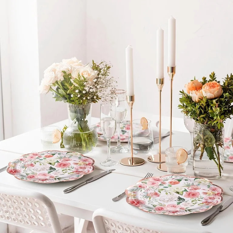 Floral Paper Plates - Pink Flower Disposable Dessert Plates for Party Tableware and Decor | Walmart (US)