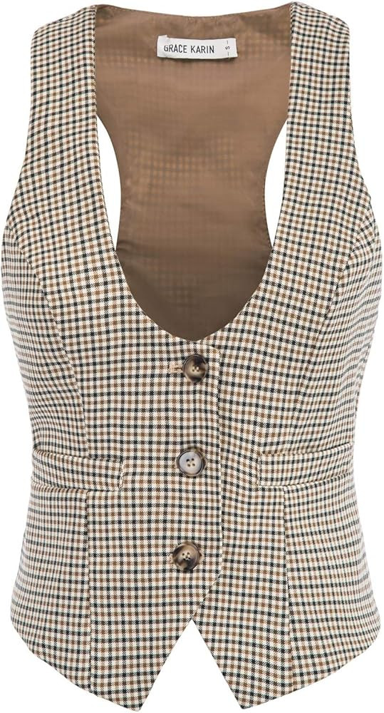 GRACE KARIN Womens Waistcoat Vest Vintage Steampunk Dress Racerback Jacquard Jacket | Amazon (US)