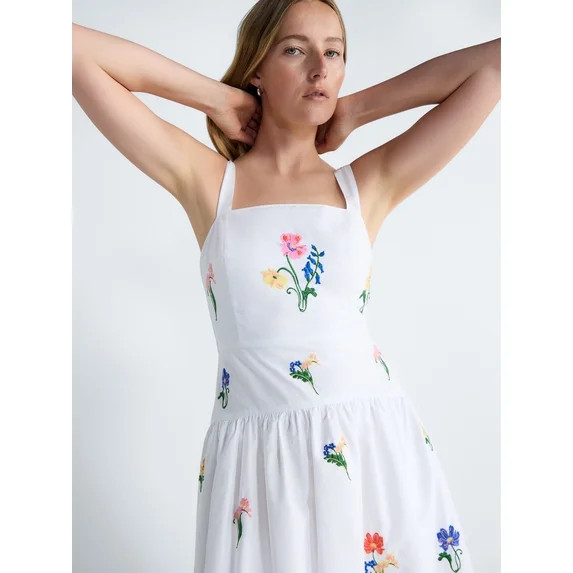 Free Assembly Women's and Women's Plus Embroidered Cotton Sleeveless Maxi Dress, Sizes XS-4X | Walmart (US)
