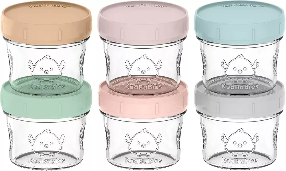 KeaBabies 6pk Prep Baby Food Storage Containers, 4 oz Leak-Proof, Bpa Free  Glass Jars for Feeding