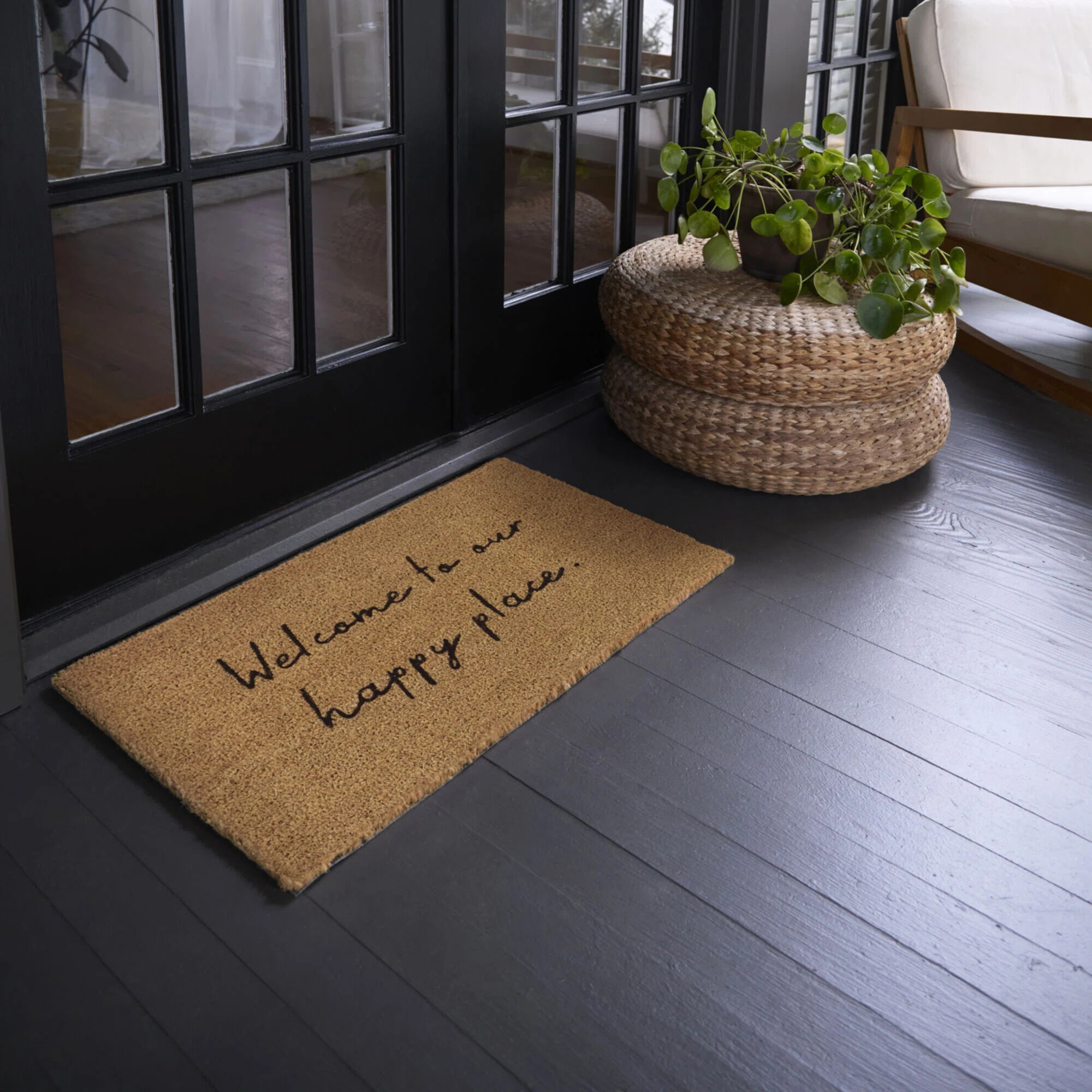 Happy Place Black Welcome Doormat | Wayfair North America