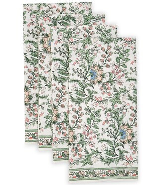 Norah Floral Block Print Pink Napkins, Set of 4 | Dillard's