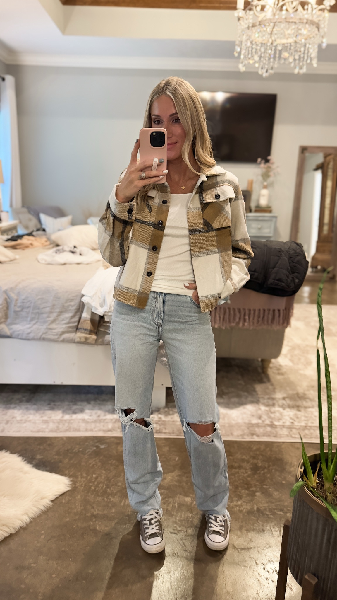 Cropped flannel shacket- wearing size S (tts)
Jeans- wearing a 2L (tts but they are tighter in the hips, fyi!)

#LTKSeasonal #LTKOver40 #LTKStyleTip