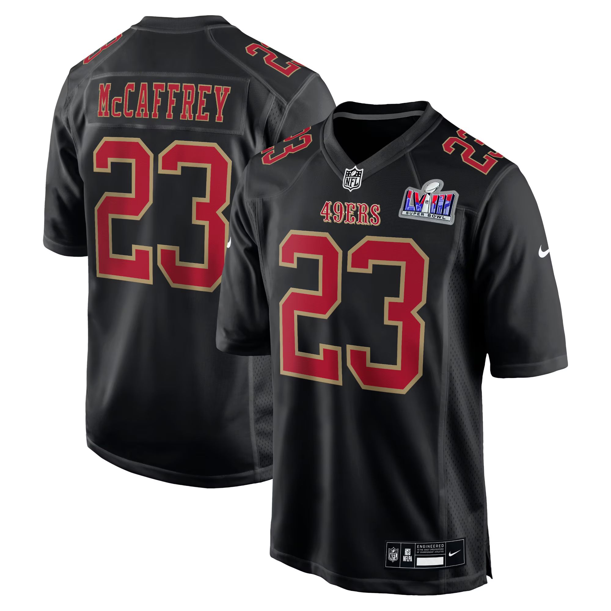 Men's San Francisco 49ers Christian McCaffrey Nike Black Super Bowl LVIII Carbon Fashion Game Pla... | NFL Shop