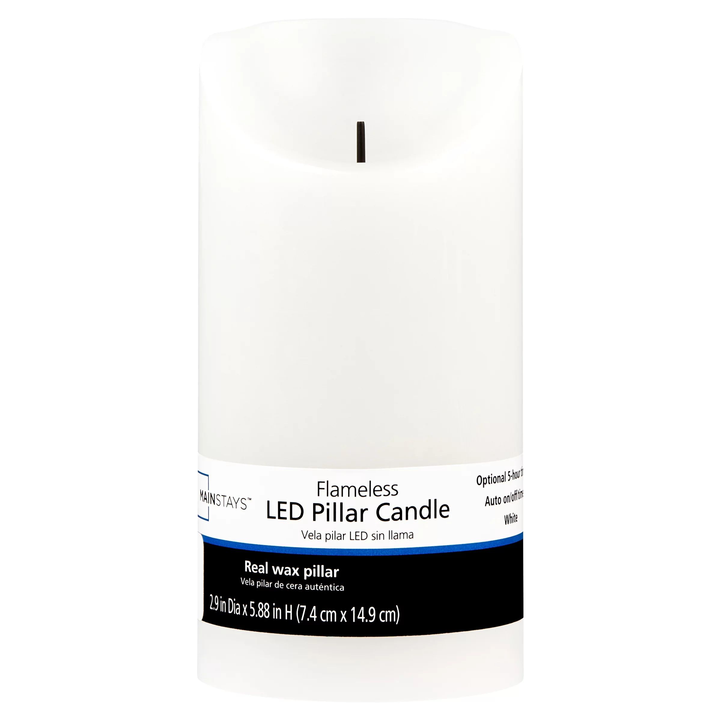 Mainstays Unscented Flameless LED Pillar Candle, White Body, 3 x 6 in | Walmart (US)