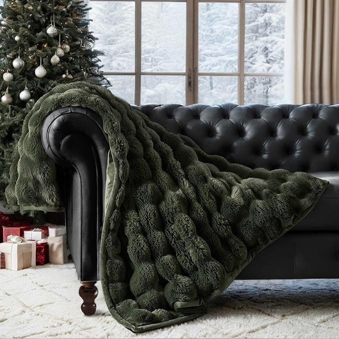 EverGrace Ultra Soft Luxury Fluffy Faux Rabbit Fur Throw Blanket, Thick Warm Bubble Throw for Bed... | Amazon (US)