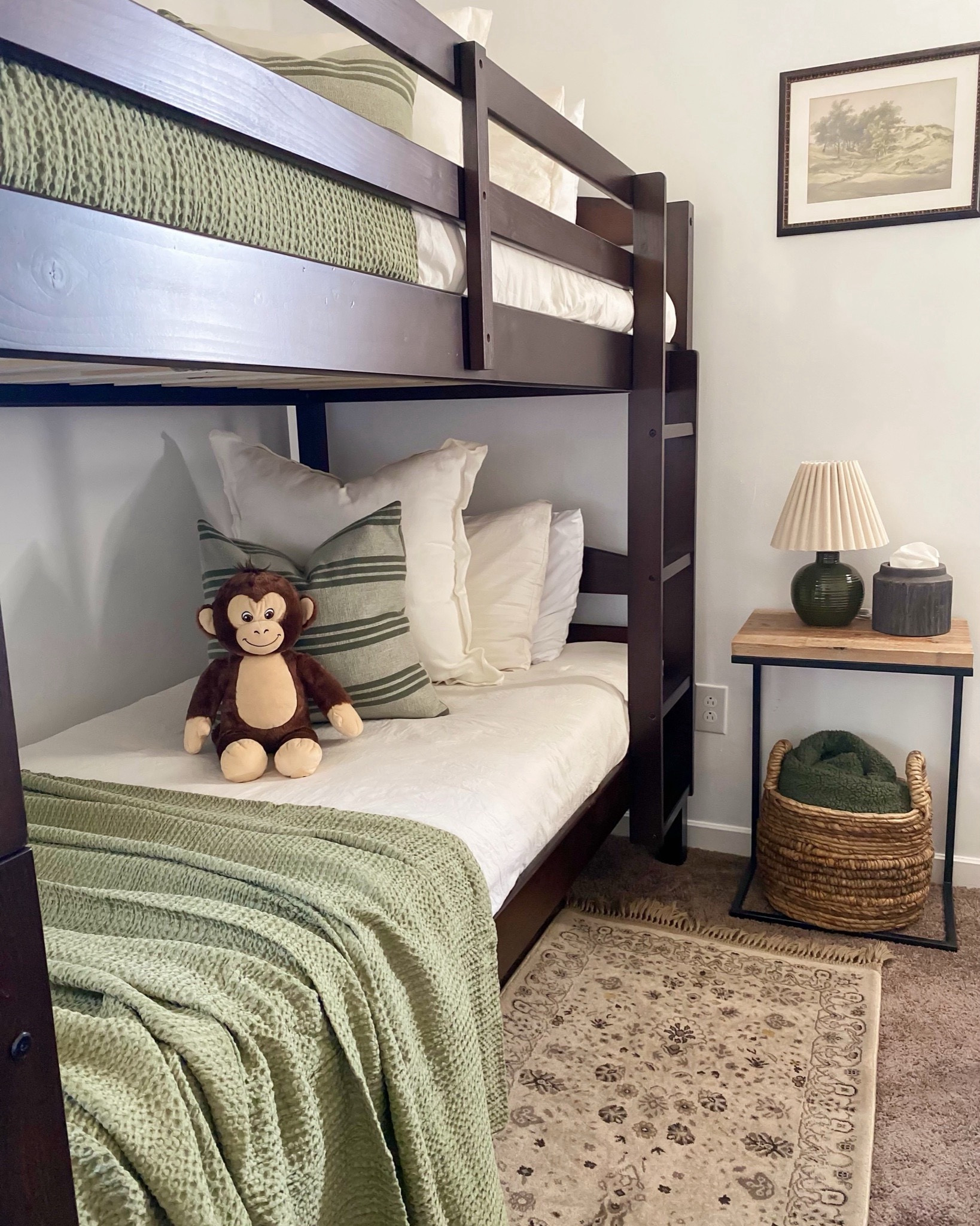 Boys bedroom inspo 🧸
Kids bedroom, shared bedroom, kids bunk bed, brown bunk bed, green throw blanket, waffle throw blanket, kids nightstand styling, cozy blanket, basket, landscape art, moody kids room, comforter set, green accent pillow, oversized pillow, tissue holder, green mini lamp, kids bedding, boys room



#LTKSaleAlert #LTKHome #LTKSpringSale