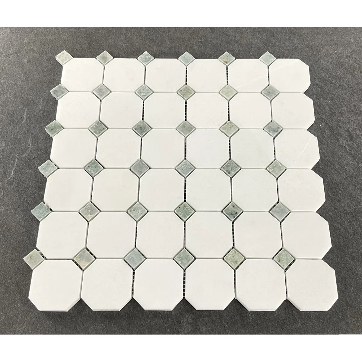 Thassos White Octagon and Green Dot Wall & Floor Mosaic Tile | Wayfair North America