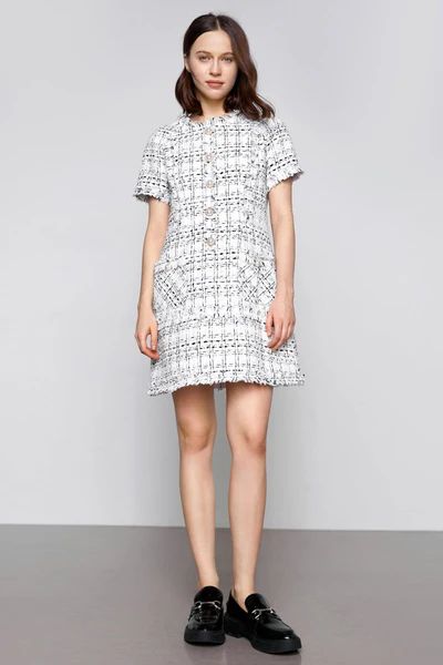 Emry White Tweed Short-Sleeve Mini Dress | J.ING