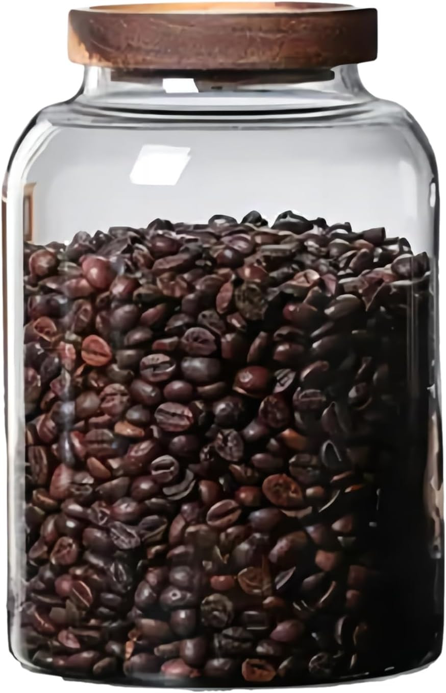 Glass Storage Jar With Wood Lid,Stackable Clear Food Coffee Sealed Storage For Food, Coffee, Flour, Spaghetti, Cookie (2000ml) | Amazon (UK)