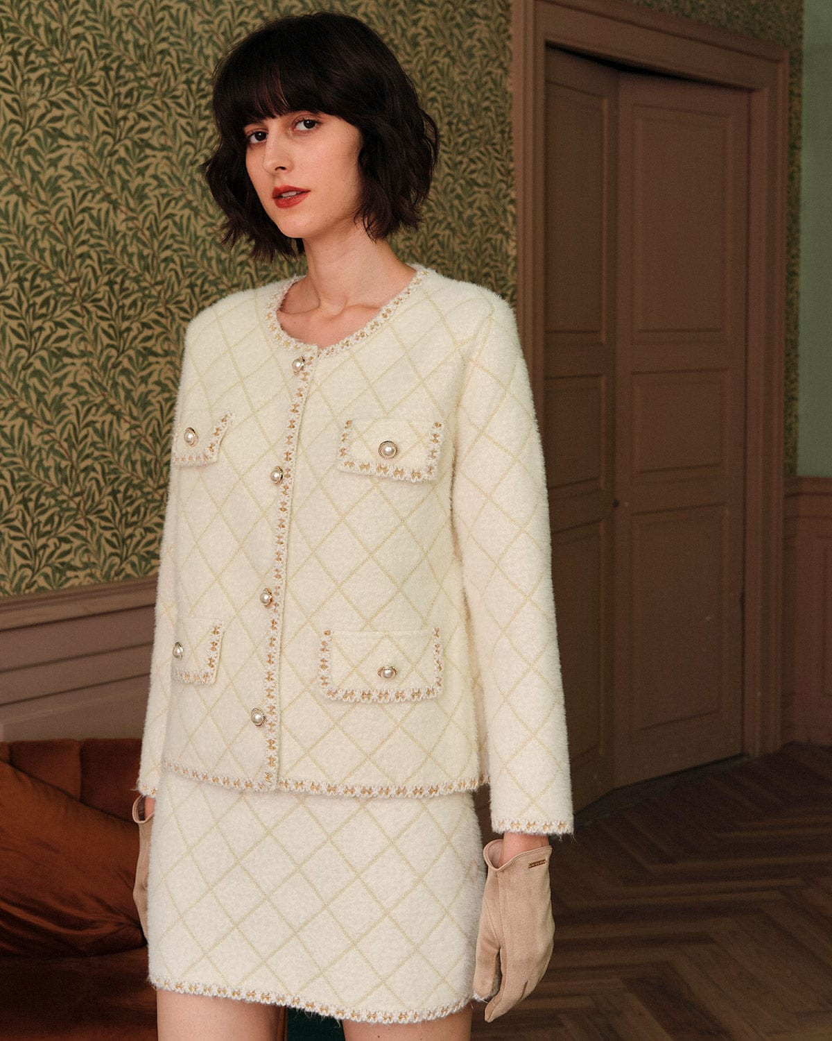 The Argyle Skirt Set & Reviews - White,Black - Two-Piece Outfits | RIHOAS | rihoas.com