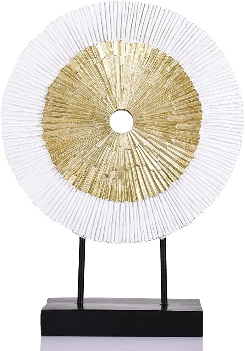 12" Tall Abstract White Gold Round Sculpture - Unique Home Decoration for Above Cupboard Decor, L... | Amazon (US)
