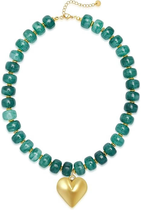 NextArt Resin Chunky Beaded Necklace for Women, Colorful Heart Pendant Statement Necklace Boho Be... | Amazon (US)